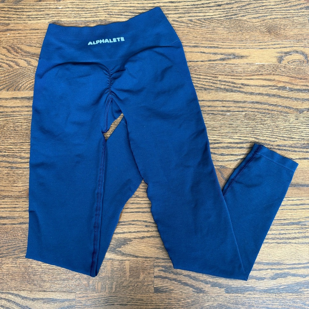 Alphalete Amplify Leggings Women Small Navy Blue Scrunch Butt Seamless Gym Yoga